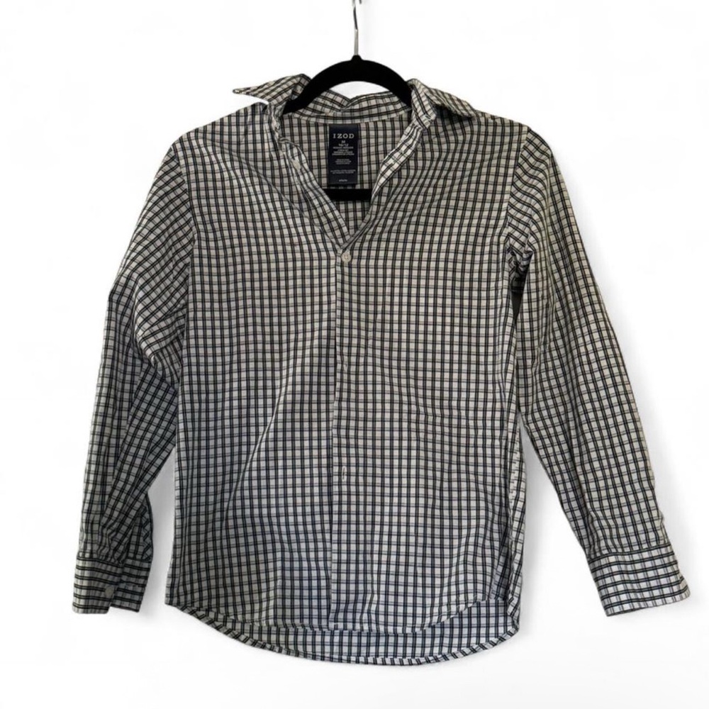 Izod Boy's Plaid Shirt - Black, White, Green, and Blue